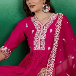 Sangria Embroidered A-Line Kurta With Trouser With Dupatta image 2