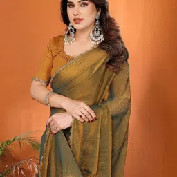 VRAGI Embroidered Embellished Pure Chiffon Saree-20