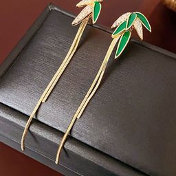 VAGHBHATT Gold-Plated Artificial Stones Studded Leaf Shaped Drop Earrings image 2
