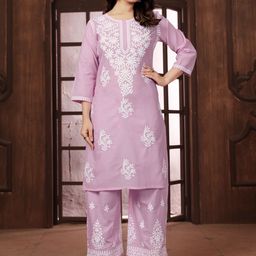 KALINI Chikankari Embroidered Top With Palazzo Co-Ords-picture-14