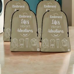 Aura Brown & White 4 Pieces Printed Foldable Water Resistant Multi-Utility Laundry Bags-18