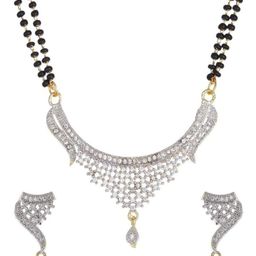 Jaimy Silver-Plated Artificial Stones Studded And Beaded Mangalsutra-image-82