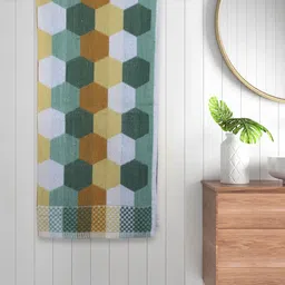 Myntra Elegant Homes Green & Mustard Striped Cotton 450 GSM Bath Towel-image-96