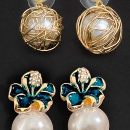 VAGHBHATT Pack Of 2 Women Pearl & Floral Drop Earrings-picture-9