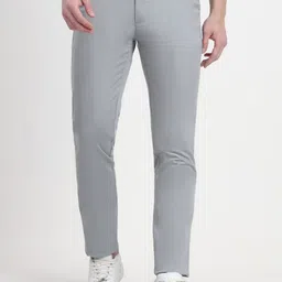 JADE BLUE Men Solid Slim Fit Mid-Rise Flat-Front Regular Trouser-image-96