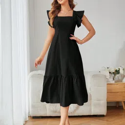 Sugathari Women Square Neck Sleeveless Ruffled A-Line Midi Dress-picture-21