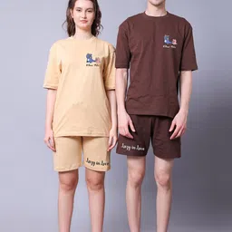 Lazy Lush Pure Cotton Round Neck Half Sleeves T-Shirt With Shorts Co-Ords-8