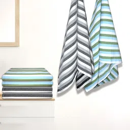 Athom Living 6-Pcs Green & Grey Striped 210 GSM Bath Towel-15