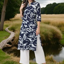 FASHOR Women Abstract Printed Mandarin Collar Kurta-image-118