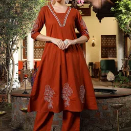 Stylum Women Embroidered Empire Sequinned Pure Cotton Kurta with Trousers-picture-25