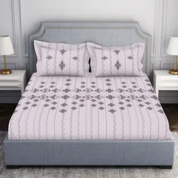 SPACES tonalelgence Grey 100% Cotton 144 TC Queen Bedsheet with 2 Pillow Covers-image-35