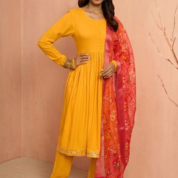 VASTRAMAY Round Neck Anarkali Kurta With Pyjamas And Dupatta-image-26