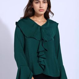 all about you Women Bell Sleeve Ruffles Satin Top-image-72