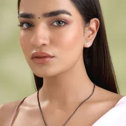 Yellow Chimes Stainless Steel Rhodium-Plated AD-Studded & Beaded Mangalsutra With Earrings-21