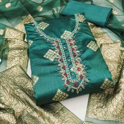 ASISA Embroidered Art Silk Unstitched Dress Material-image-69