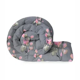 VAS COLLECTIONS Grey & Pink Floral Microfiber AC Room Double Bed Comforter-15