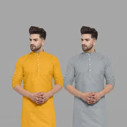 VS MALL Men Grey Kurtas-image-90