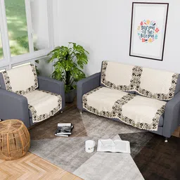 Kuber Industries Cream-Coloured & Black Polyester 3 Piece Sofa Cover-49
