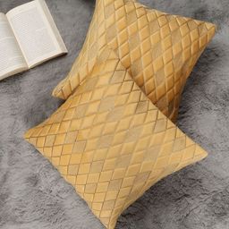 MONKDECOR Set Of 2 Yellow Velvet Square Cushion Covers image 2