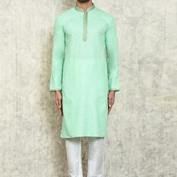 Arihant Rai Sinha Yoke Design Thread Work Mandarin Collar Pure Cotton Kurta & Churidar-image-49