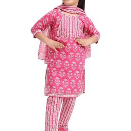Little Dreams Baby Girls Floral Printed Pure Cotton Kurta Set with Dupatta-image-121