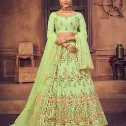 KALINI Embroidered Thread Work Semi-Stitched Lehenga & Unstitched Blouse With Dupatta-picture-16