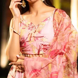 Kaizen TEXO FAB Printed Satin Semi-Stitched Lehenga & Unstitched Blouse With Dupatta image 4