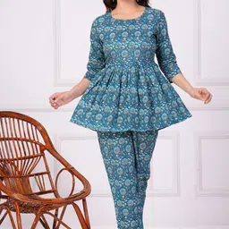 COTNUF Printed Pure Cotton Flared Top With Trouser & Belt-image-101