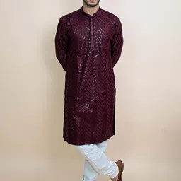 KUNDALI KAKSHAY Men Ethnic Motifs Embroidered Regular Sequinned Kurta with Pyjamas-picture-14