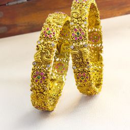PRIVIU Set Of 2 Gold-Plated American Diamond Studded Bangles-image-35