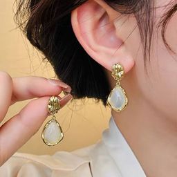 Celestique Korean Gold Plated Stones Studded Teardrop Shaped Drop Earrings-image-59