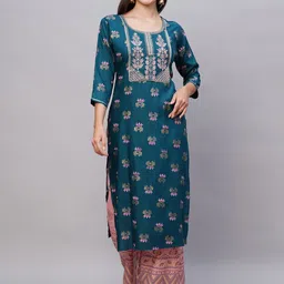 Kiana House Of Fashion Women Floral Printed Regular Thread Work Pure Cotton Kurta Palazzos-picture-33