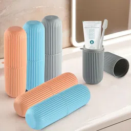 Kuber Industries Blue & Grey 6 Pieces Textured Toothbrush Holders-16