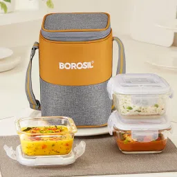 Zest Glass Lunchbox, 3pc Square Set (320ml Each), Office Tiffin Box 3 Containers Lunch Box-2