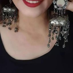SZN Contemporary Shaped Mirror Worked Jhumkas-37