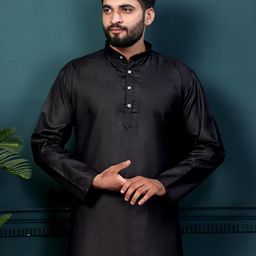 Men Solid Straight Kurta (Black)-image-98