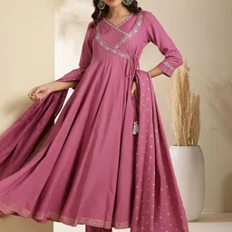GULMOHAR JAIPUR Floral Yoke Design Sequnnied Anarkali Kurta With Palazzos & Dupatta-image-56