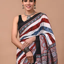 Crafts Moda Striped Pure Cotton Block Print Saree-picture-54