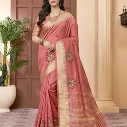 DIVASTRI Ethnic Motifs Embroidered Art Silk Banarasi Saree-image-4