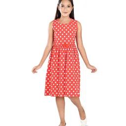 Clothe Funn Girls Cotton Polka Dot Printed Fit & Flare Dress-image-91