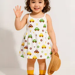 Kidbea Girls Conversational Print Shoulder Straps Fit & Flare Dress-image-59