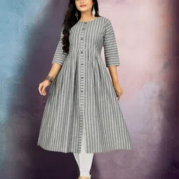 RIAANA Striped Round Neck Pure Cotton A-Line Kurta-picture-24