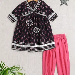 The Magic Wand Girls Floral Printed Regular Gotta Patti Pure Cotton Kurta with Patiala-picture-18