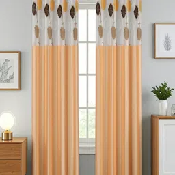 Aura Beige And White 2 Pieces Floral Printed Sheer Door Curtains-74