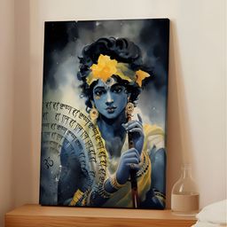 Art Street Blue & Yellow Bhagwan Shree Krishna Religious Canvas Wall Art-51
