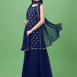 PARROT CREATION Women Ethnic Motifs Embroidered Regular Sequinned Kurti with Sharara & With Dupatta-picture-46