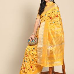 DIVASTRI Floral Embroidered Silk Cotton Designer Banarasi Saree-image-54