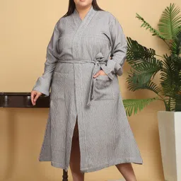 KLOTTHE Checked Pure Cotton Bath Robe With Belt-image-45