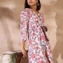 DressBerry Women Floral Print Tie-Ups Above Knee Fit and Flare Dress-image-41