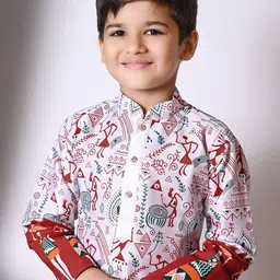 Cae Boys Floral Printed Regular Dupion Silk Kurta with Dhoti Pants image 3